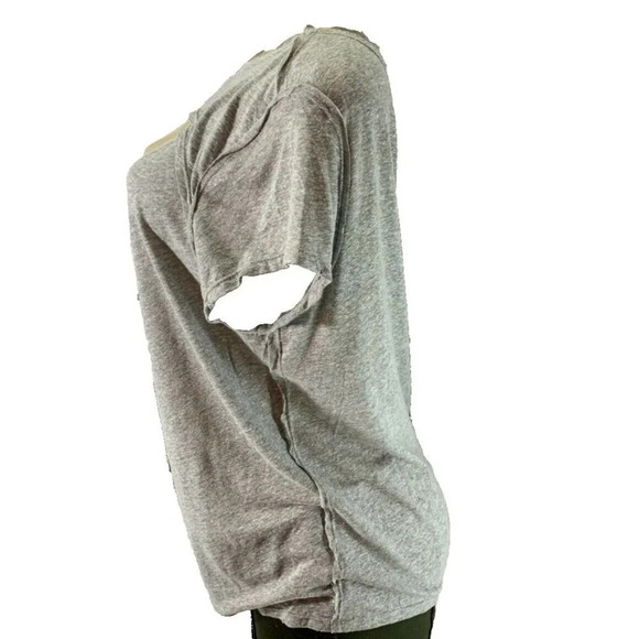 Free People S Gray Heather Cut-Out Neckline Raw Edge Seams Short Sleeve Tee - Picture 5 of 6